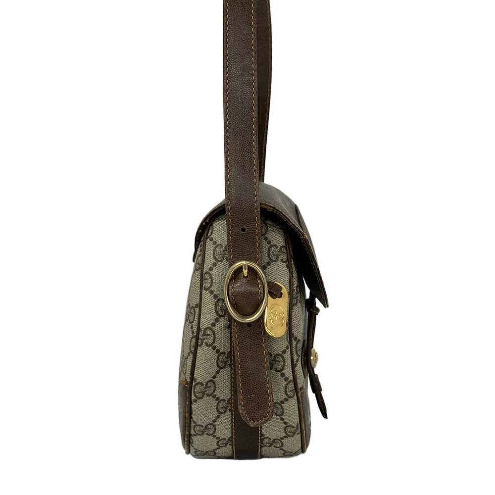 Gucci Old Gucci, GG Plus, GG Supreme Shoulder Bag Gray Beige Dark Brown PVC - Picture 4 of 9